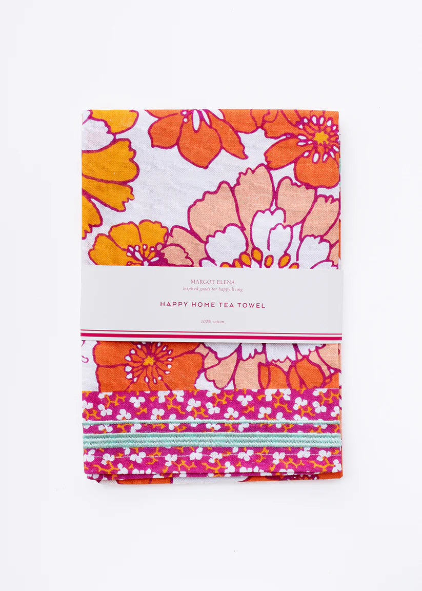 Happy Home Floral Tea Towel