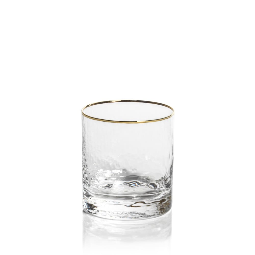 Negroni Hammered Glassware Collection w/ Gold Rim