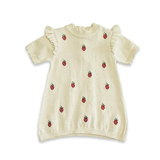 Strawberry Embroidered Sweater Knit Dress