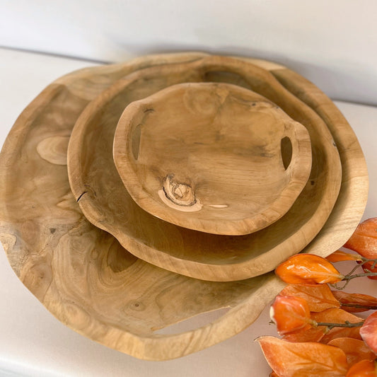 Teak Wood Bowls with Handles