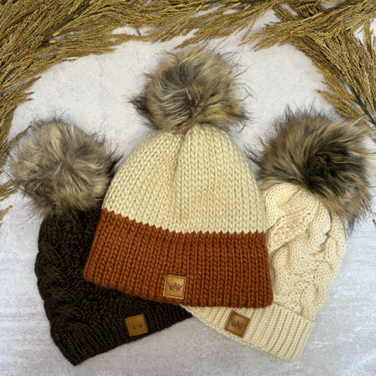 Patterned Pom Beanies - Fall