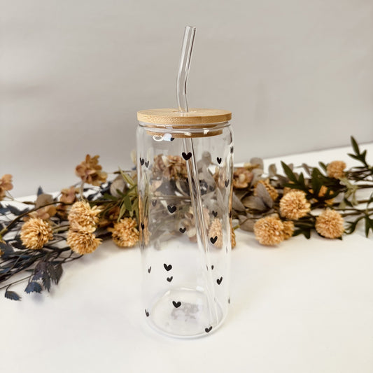 Glass Tumbler - Black Hearts