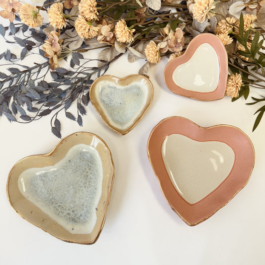 Stoneware Heart Dish w/ Gold Edge