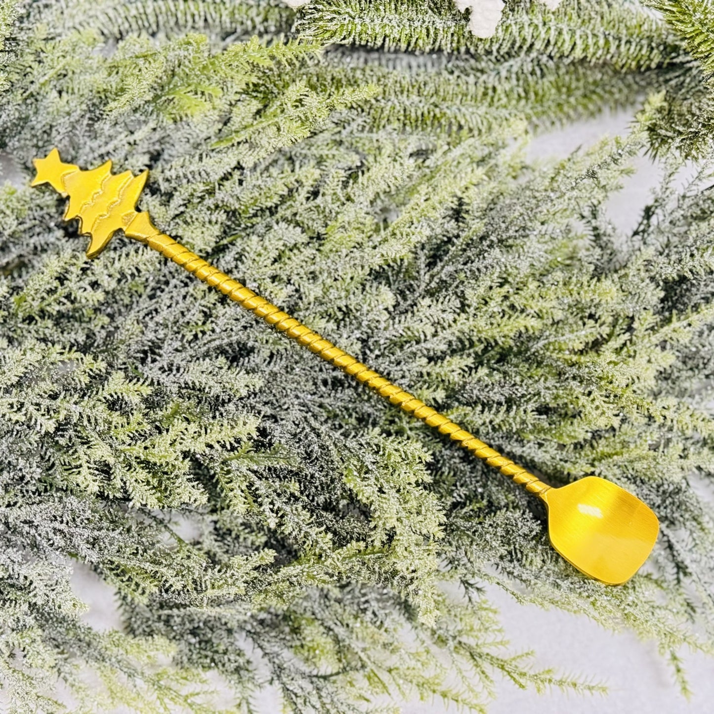 Brass Cocktail Spoon with Christmas Tree Handle