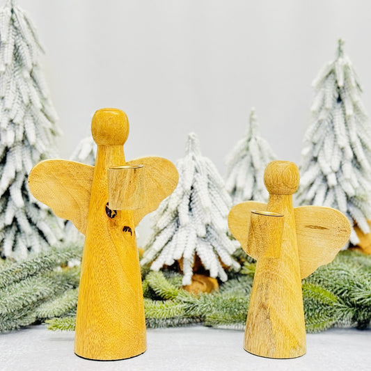 Mango Wood Angel Taper Holders