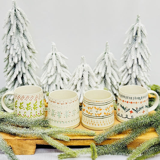 Hand-Stamped Cabin Design Holiday Mugs