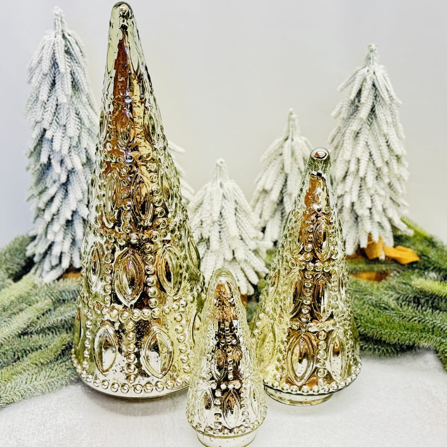 Mercury Glass Beaded Trees