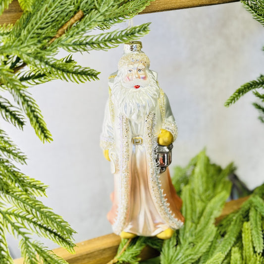 Glass Santa w/ Backpack Ornament