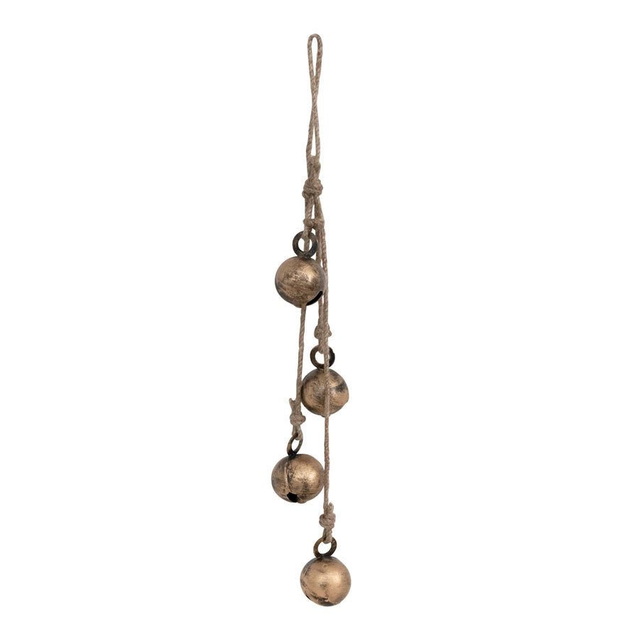 Hanging Metal Jingle Bells w/ Jute Rope