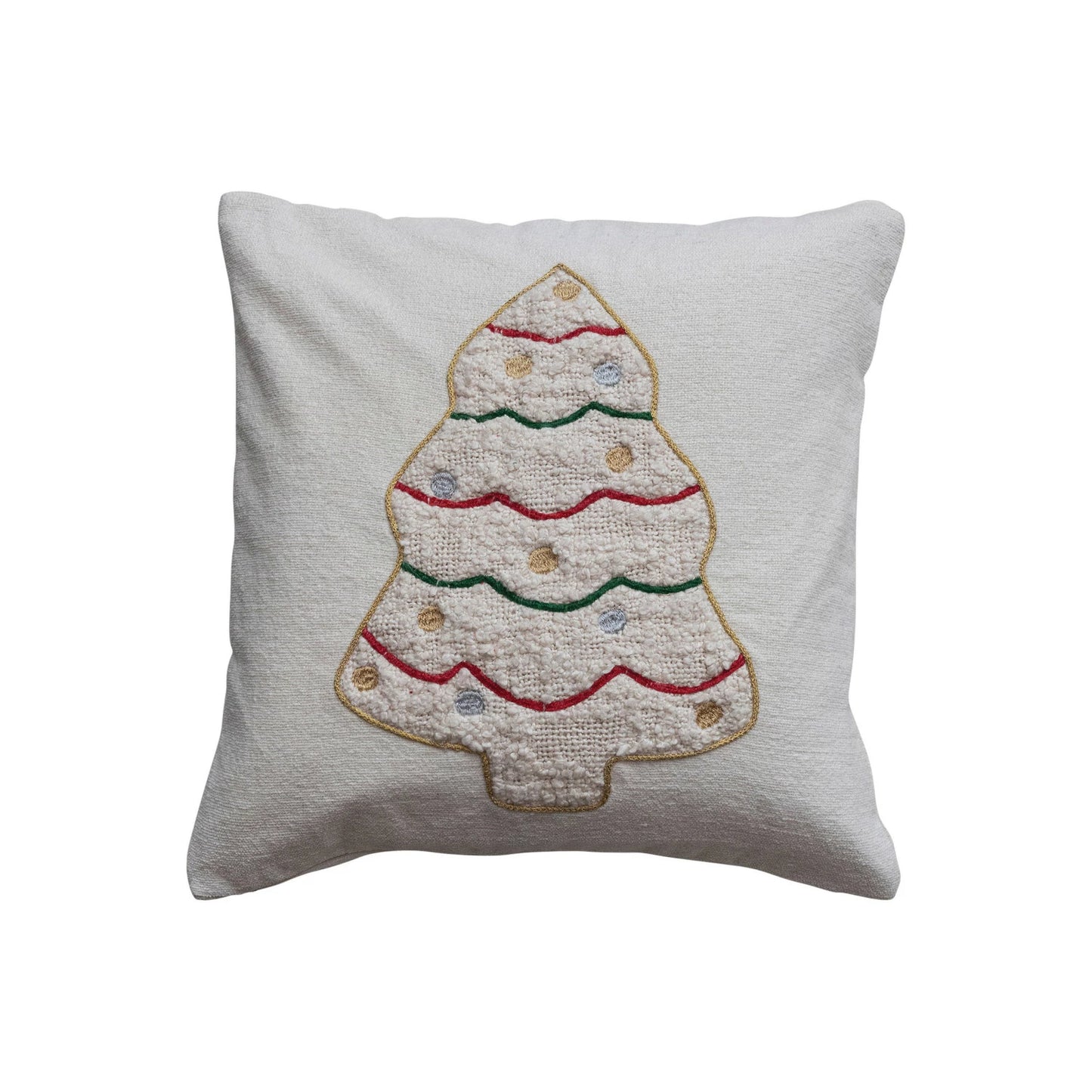 Square Pillow w/ Embroidered & Tufted Christmas Tree