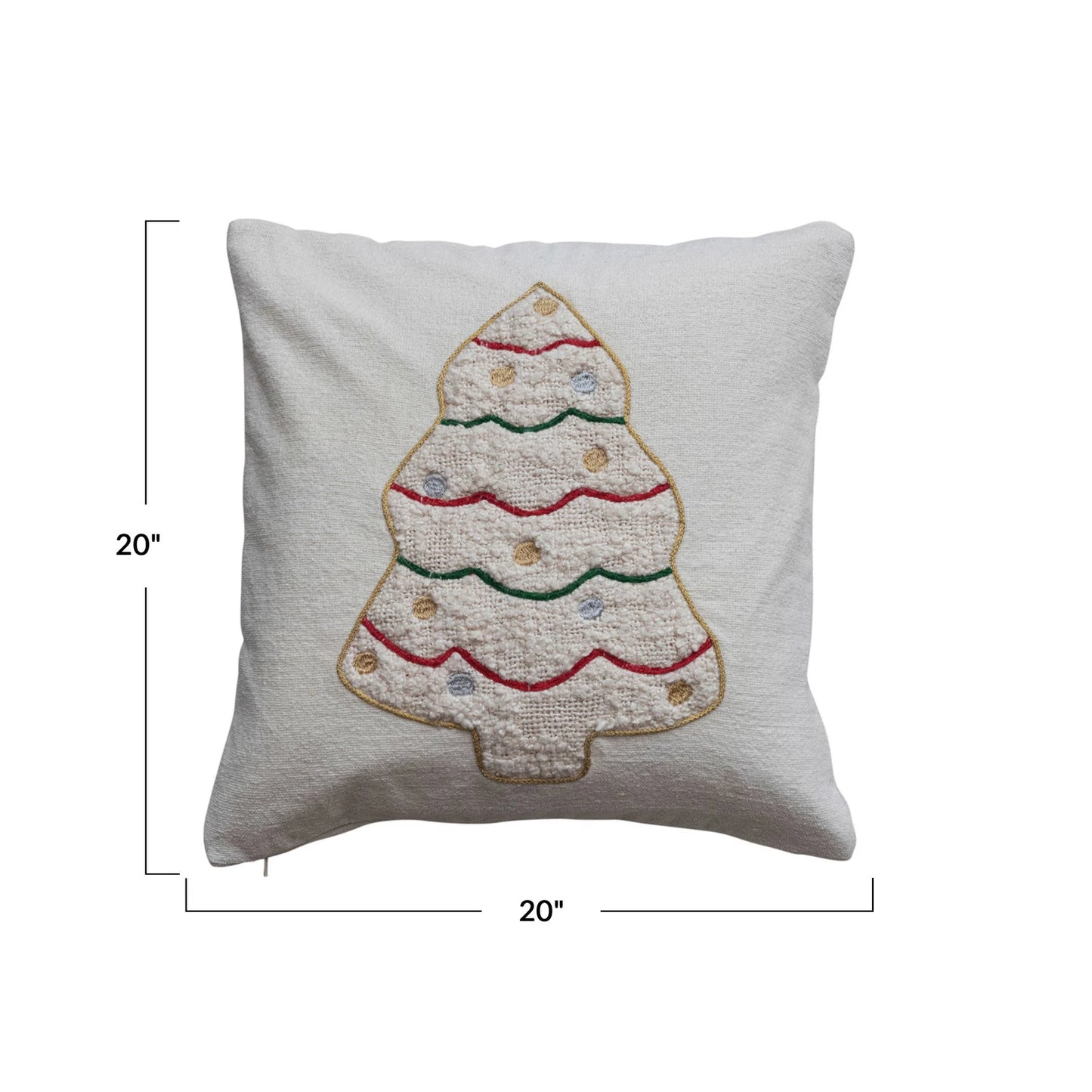 Square Pillow w/ Embroidered & Tufted Christmas Tree