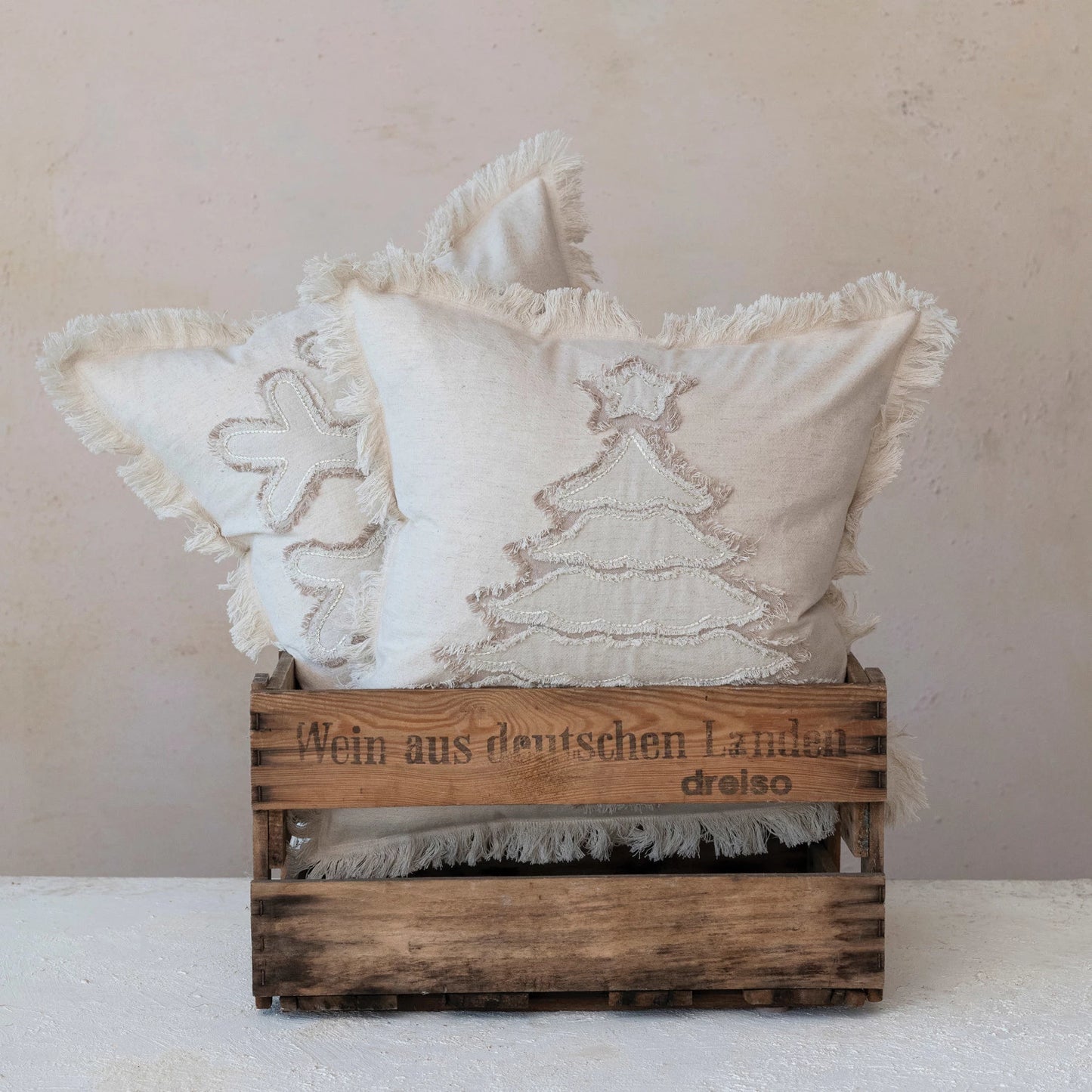 White Christmas Pillow w/ Fringe