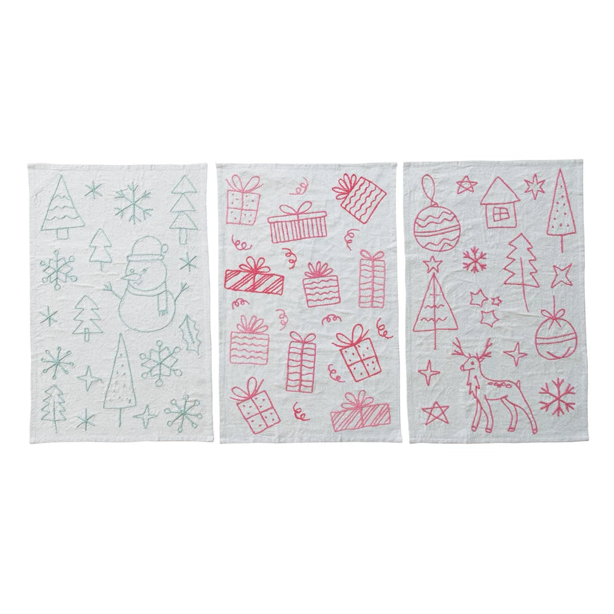 Embroidered Christmas Tea Towels