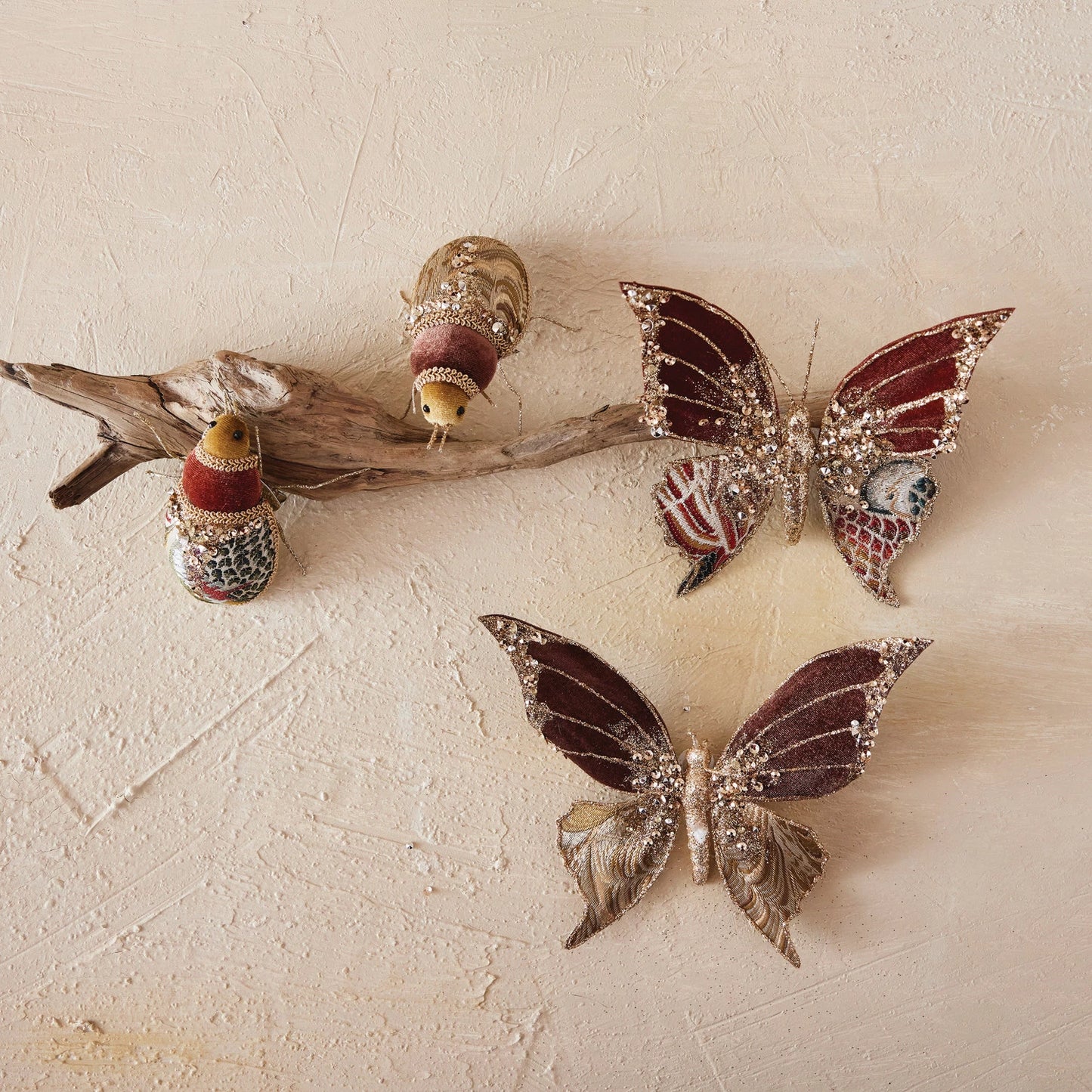 Fabric Jacquard & Velvet Butterfly Clip-on Ornament
