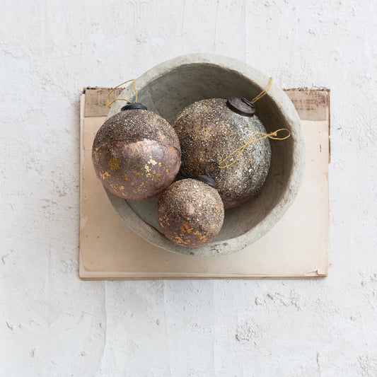 Textured Glass Ball Ornaments w/ Mica Flakes