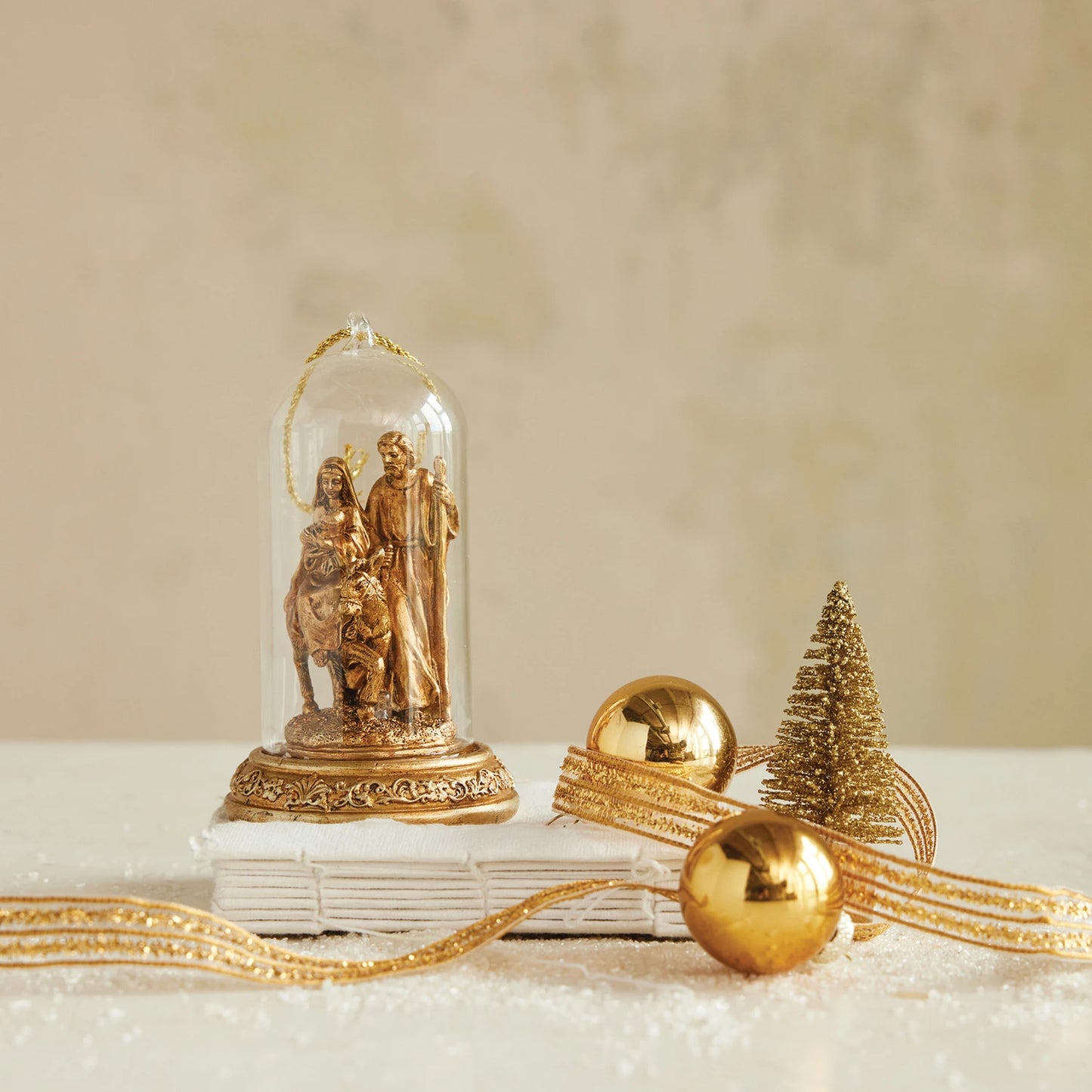 Resin Cloche Holy Family Ornament w/ LED Light