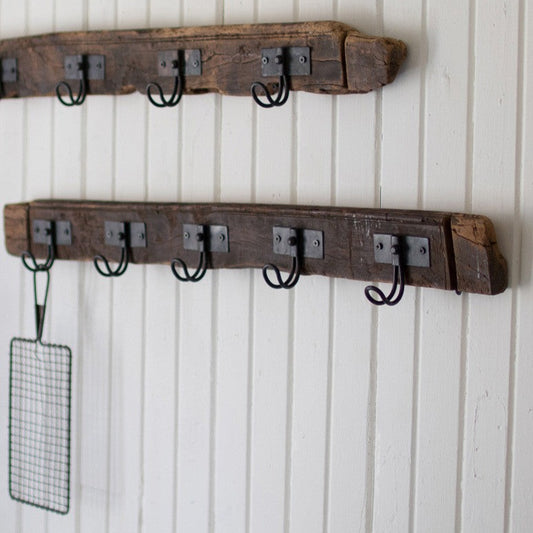 Recycled Wood Coat Rack with Wire Hooks