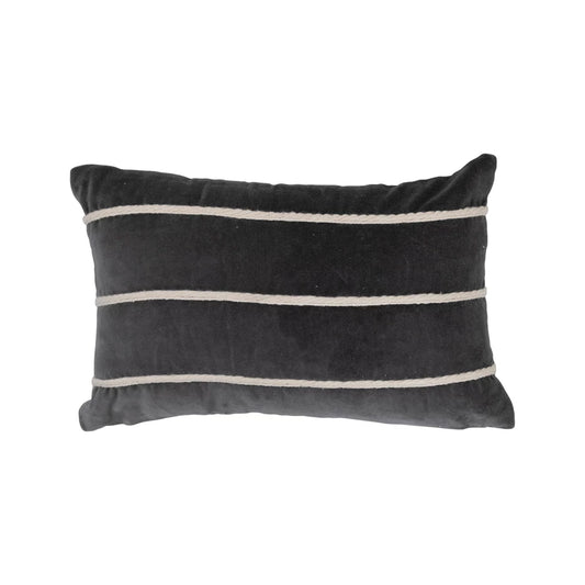 Velvet Lumbar Pillow with Appliqued Stripes